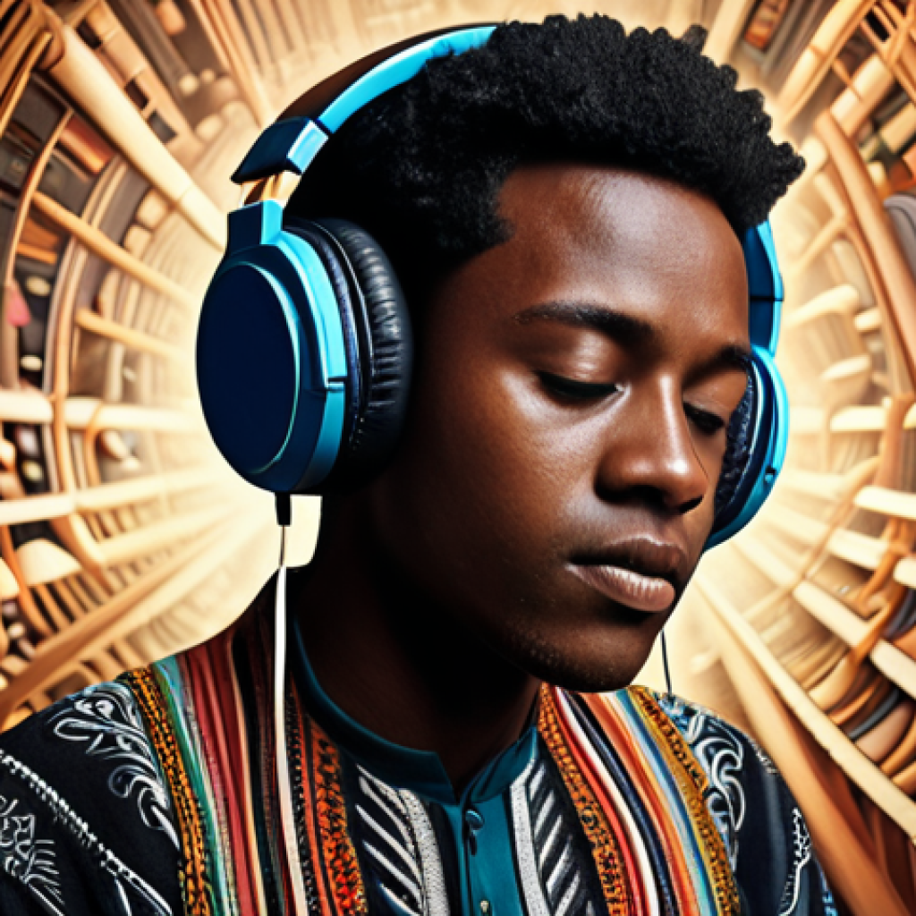**

A musician deeply immersed in listening to diverse music genres through headphones, with visual elements representing classical, electronic, and world music subtly blended in the background. Focus on the expression of inspiration and active listening.

**