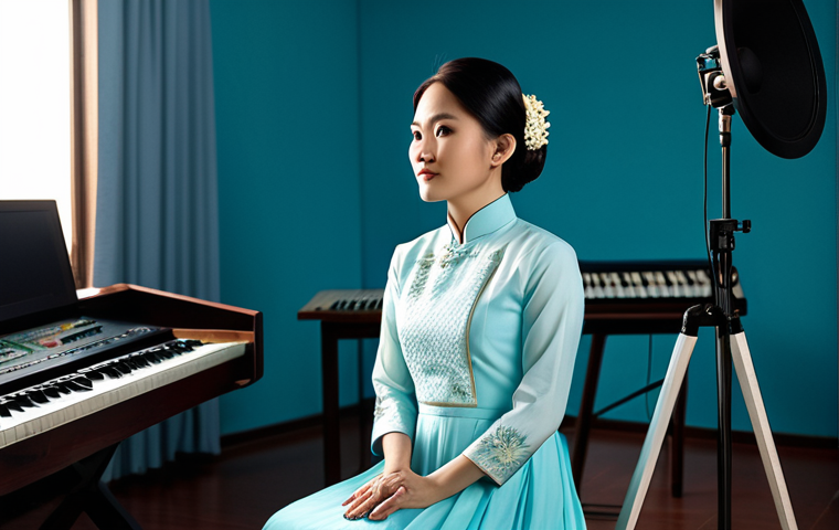 **

A Vietnamese female musician, fully clothed in a modern Ao Dai, playing a traditional đ&agrave;n bầu in a sunlit recording studio, high-quality audio equipment visible in the background, perfect anatomy, natural pose, professional lighting, safe for work, appropriate content, modest attire, family-friendly.

**