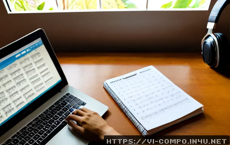 Home 13 작곡가 경력 관리 - Photorealistic Vietnamese music composer in a modern home studio in Ho Chi Minh City, calmly organiz...